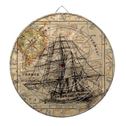 Antique Old General France Map  Ship Dart Board