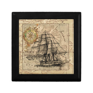 Antique Old General France Map & Ship Gift Box
