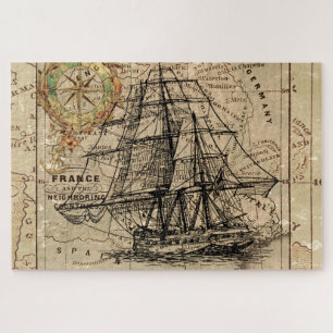 Antique Old General France Map & Ship Jigsaw Puzzle
