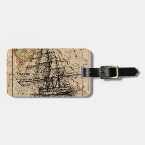 Antique Old General France Map  Ship Luggage Tag