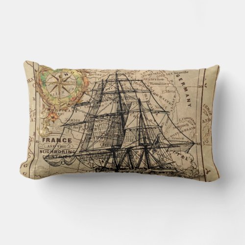 Antique Old General France Map  Ship Lumbar Pillow