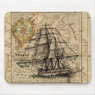 Antique Old General France Map & Ship Mouse Pad