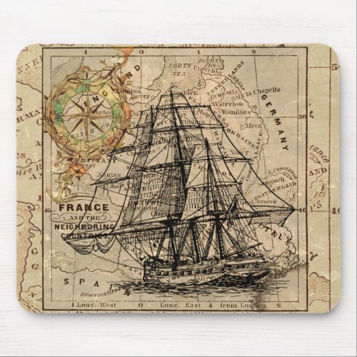 Antique Old General France Map  Ship Mouse Pad