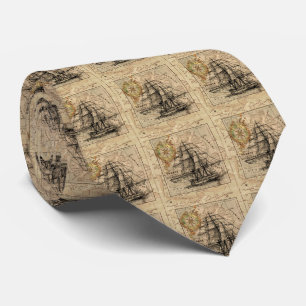 Antique Old General France Map & Ship Neck Tie