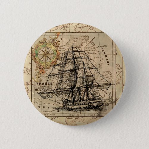 Antique Old General France Map  Ship Pinback Button