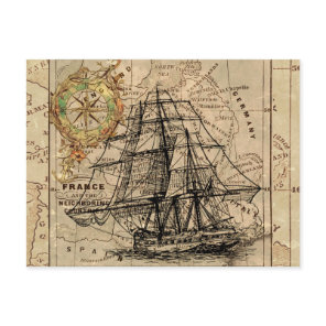Antique Old General France Map & Ship Postcard