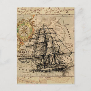 Antique Old General France Map & Ship Postcard