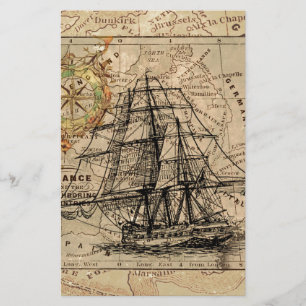 Antique Old General France Map & Ship Stationery