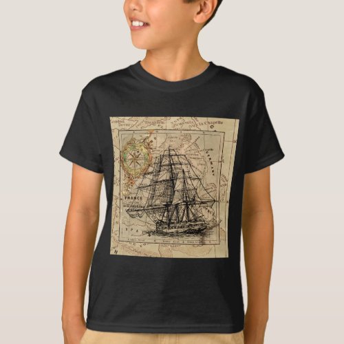 Antique Old General France Map  Ship T_Shirt