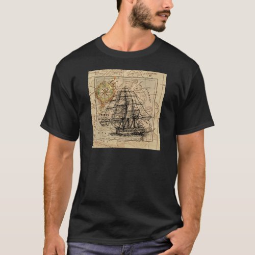 Antique Old General France Map  Ship T_Shirt