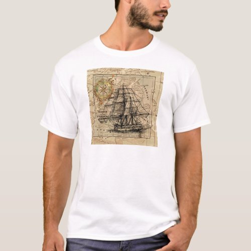 Antique Old General France Map  Ship T_Shirt