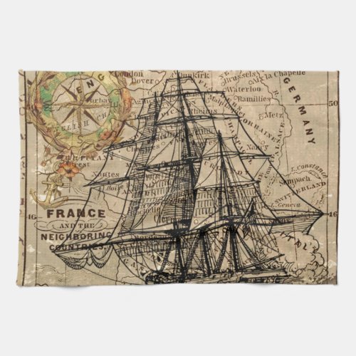 Antique Old General France Map  Ship Towel