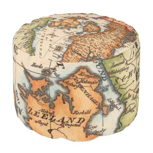 Antique Old Map Inspired (10) Pouf (Angled Front)