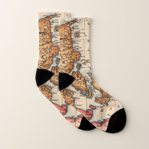 Antique Old Map Inspired 10 Socks