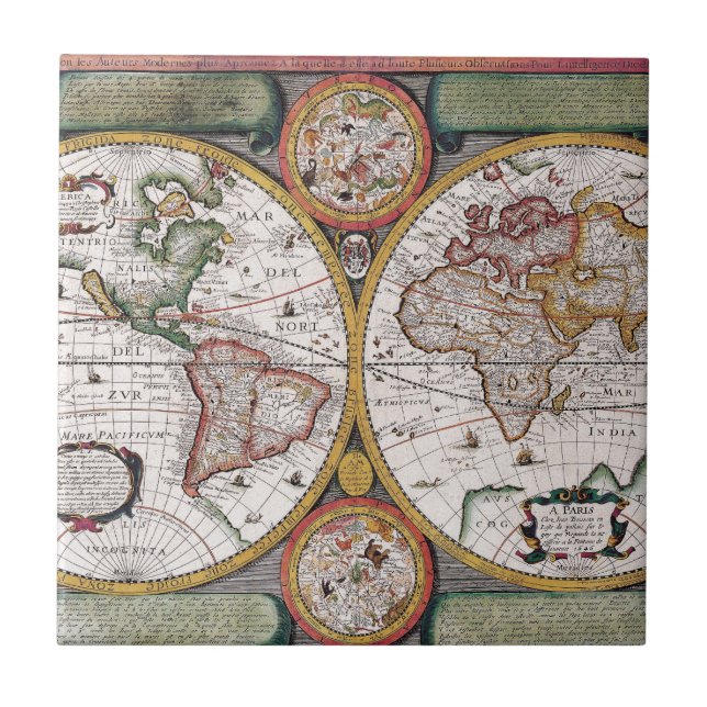 Antique Old Map Inspired (12) Ceramic Tile (Front)