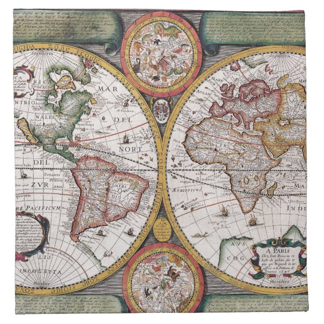 Antique Old Map Inspired (12) Cloth Napkin (Front)