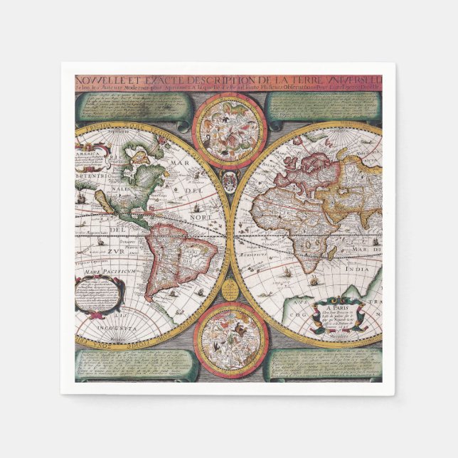 Antique Old Map Inspired (12) Napkins (Front)