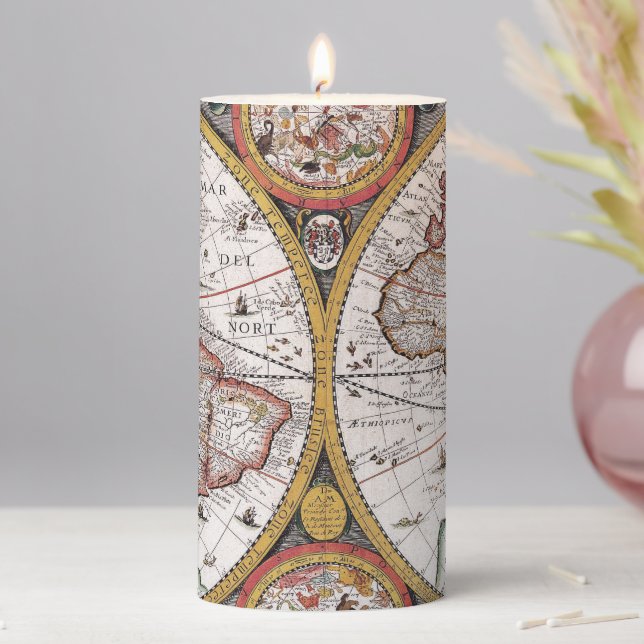 Antique Old Map Inspired (12) Pillar Candle (In Situ)