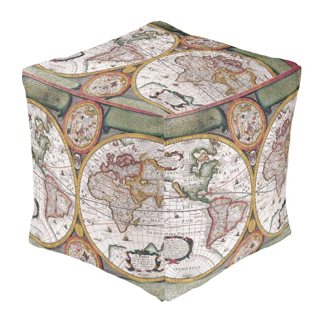 Antique Old Map Inspired (12) Pouf (Angled Front)