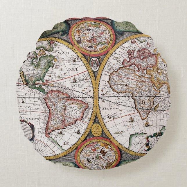 Antique Old Map Inspired (12) Round Pillow (Front)
