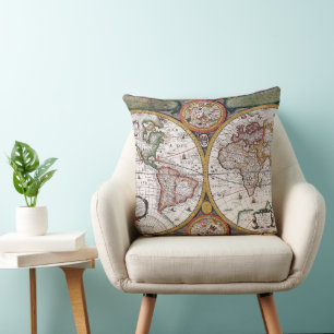 Antique Old Map Inspired (12) Throw Pillow