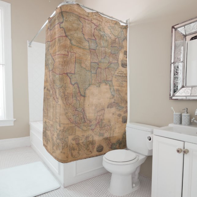 Antique Old Map Inspired (13) Shower Curtain (In Situ)