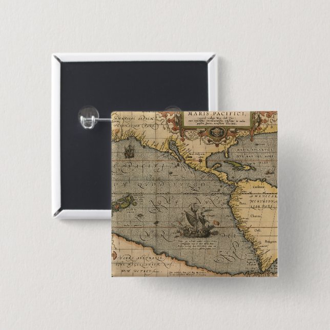 Antique Old Map Inspired (14) Luggage Tag Button (Front & Back)