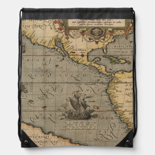 Antique Old Map Inspired 14 Luggage Tag Drawstring Bag