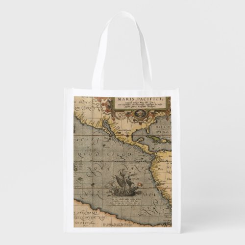 Antique Old Map Inspired 14 Luggage Tag Grocery Bag