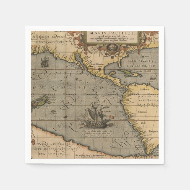 Antique Old Map Inspired (14) Luggage Tag Napkins (Front)