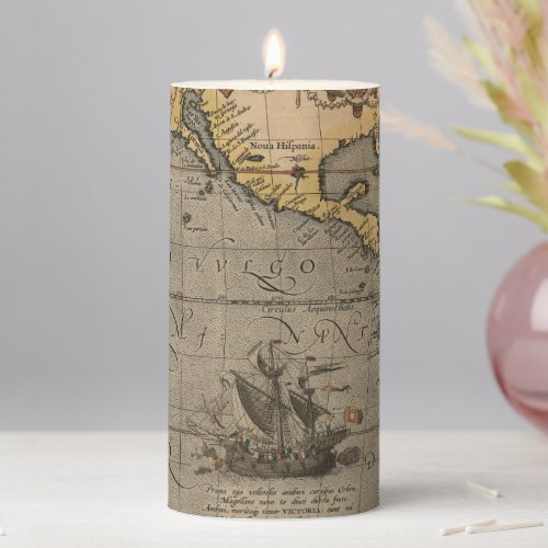 Antique Old Map Inspired 14 Luggage Tag Pillar Candle