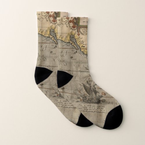 Antique Old Map Inspired 14 Luggage Tag Socks
