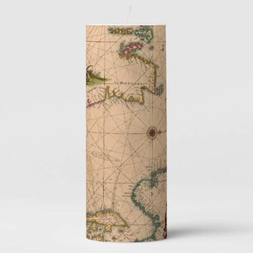 Antique Old Map Inspired 1 Pillar Candle