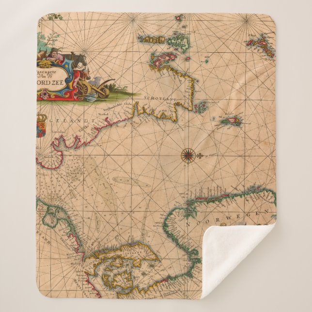 Antique Old Map Inspired (1) Sherpa Blanket (Front)