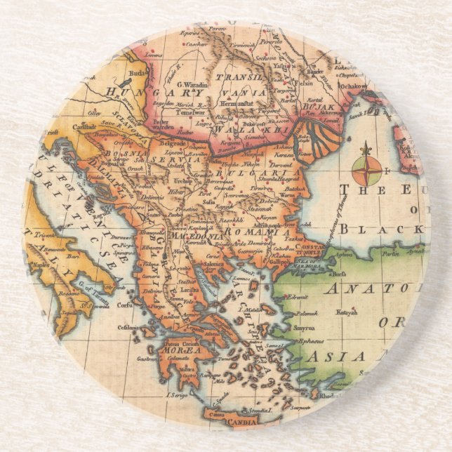 Antique Old Map Inspired (2) Coaster (Front)