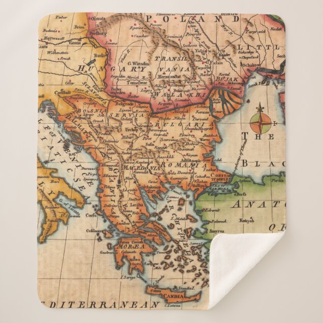 Antique Old Map Inspired (2) Sherpa Blanket (Front)