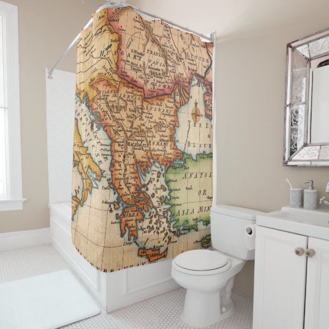 Antique Old Map Inspired (2) Shower Curtain (In Situ)