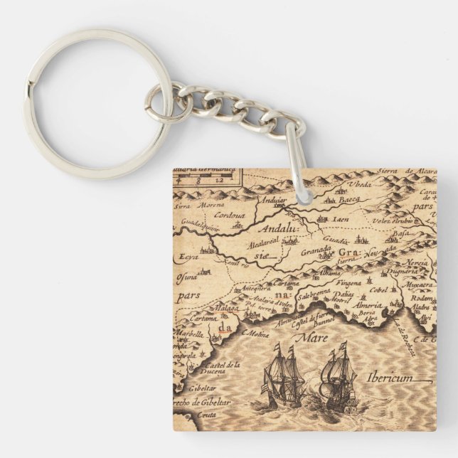 Antique Old Map Inspired (3) Keychain (Front)