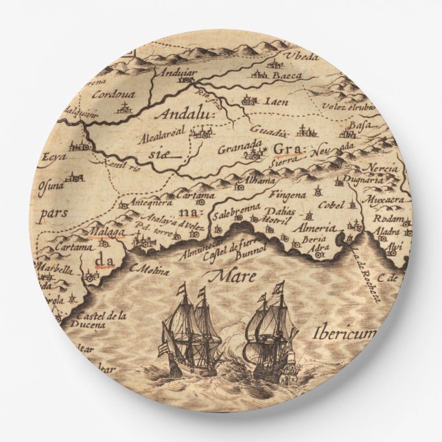 Antique Old Map Inspired (3) Paper Plates (Front)