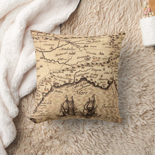 Antique Old Map Inspired (3) Throw Pillow (Blanket)