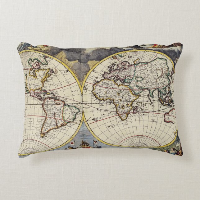 Antique Old Map Inspired (4) Accent Pillow (Front)