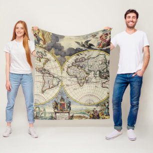 Antique Old Map Inspired (4) Fleece Blanket