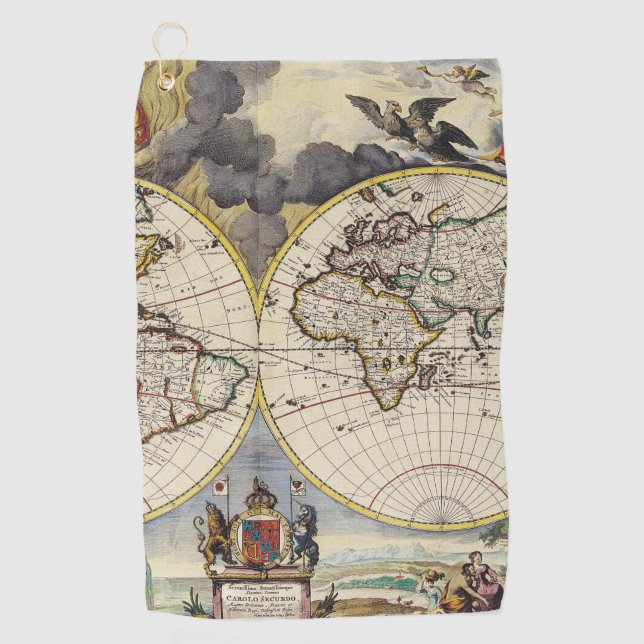 Antique Old Map Inspired (4) Golf Towel (Front)