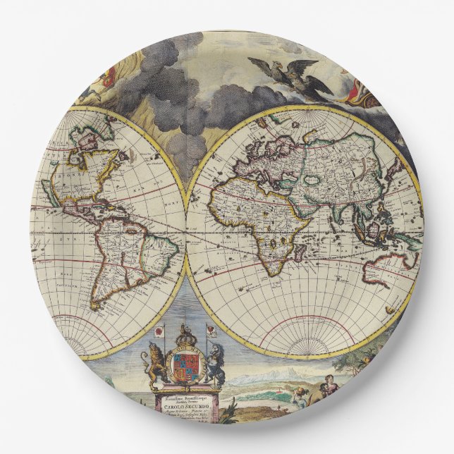 Antique Old Map Inspired (4) Paper Plates (Front)