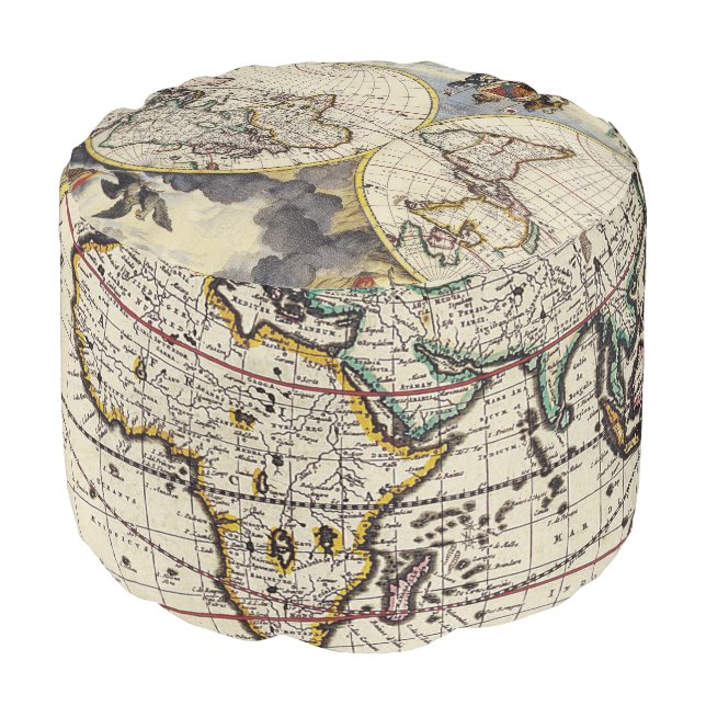 Antique Old Map Inspired (4) Pouf (Angled Front)