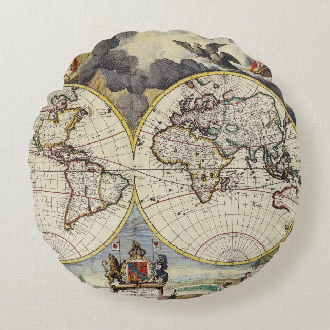 Antique Old Map Inspired (4) Round Pillow (Front)