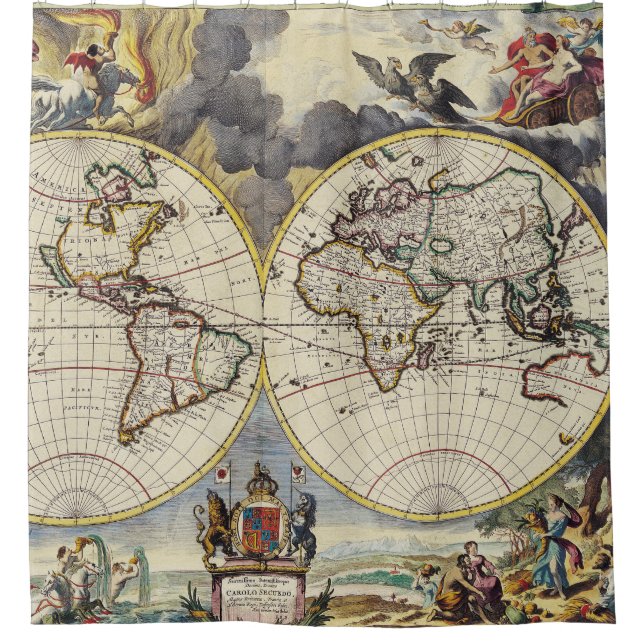 Antique Old Map Inspired (4) Shower Curtain (Front)