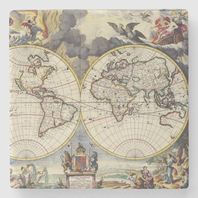 Antique Old Map Inspired (4) Stone Coaster (Front)