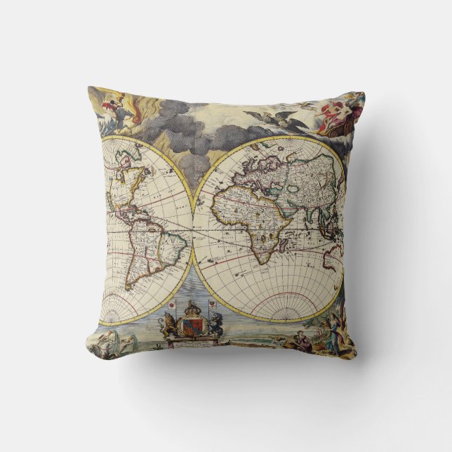 Antique Old Map Inspired (4) Throw Pillow (Front)