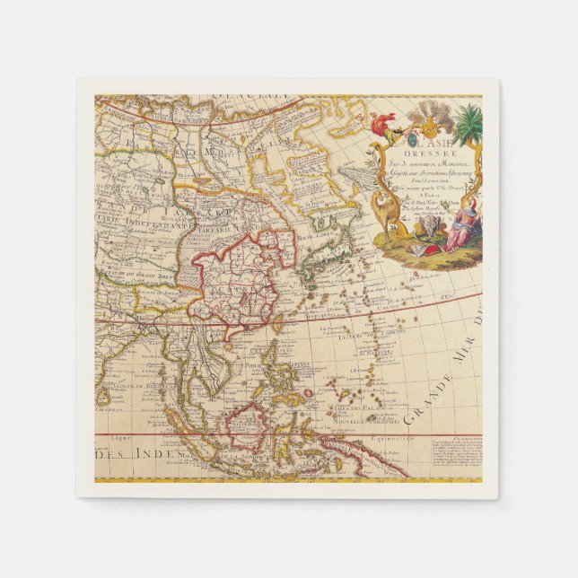 Antique Old Map Inspired (6) Napkins (Front)